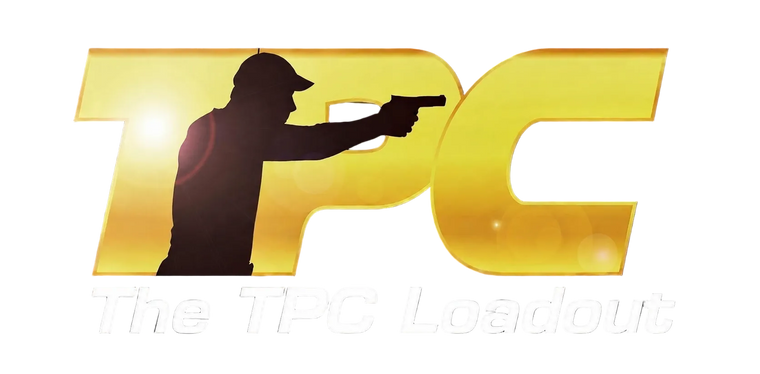Logo with a silhouette of a person holding a gun and 'TPC' text on a black background